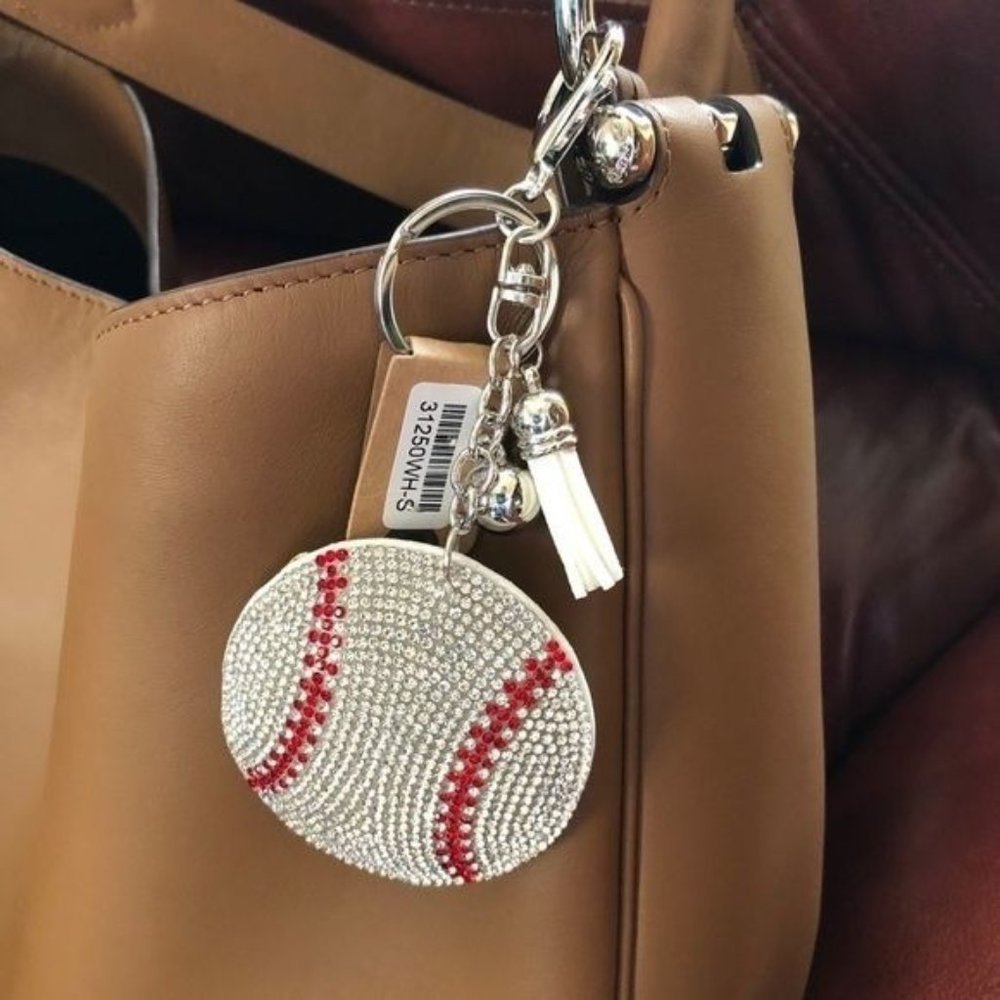 Puffed Rhinestone Baseball Key‎ Chain Purse Charm